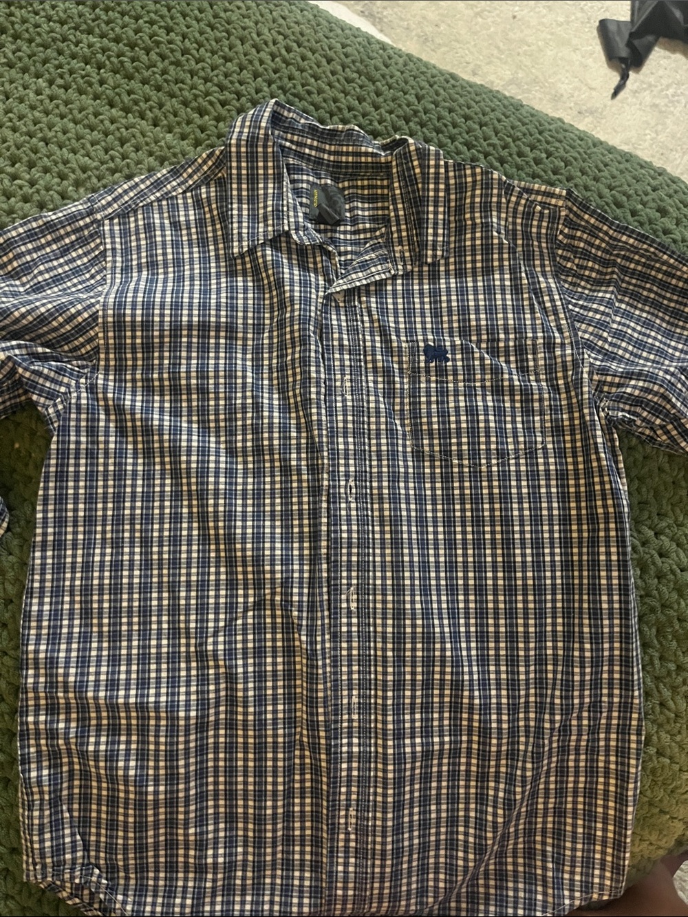 Old Navy Navy and White Plaid Casual Button-Down Shirt